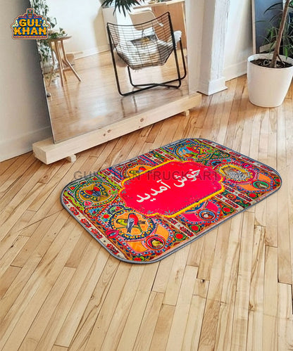 Khush Amdeed Printed Truck Art Floor Mat - Gul Khan Truck Art