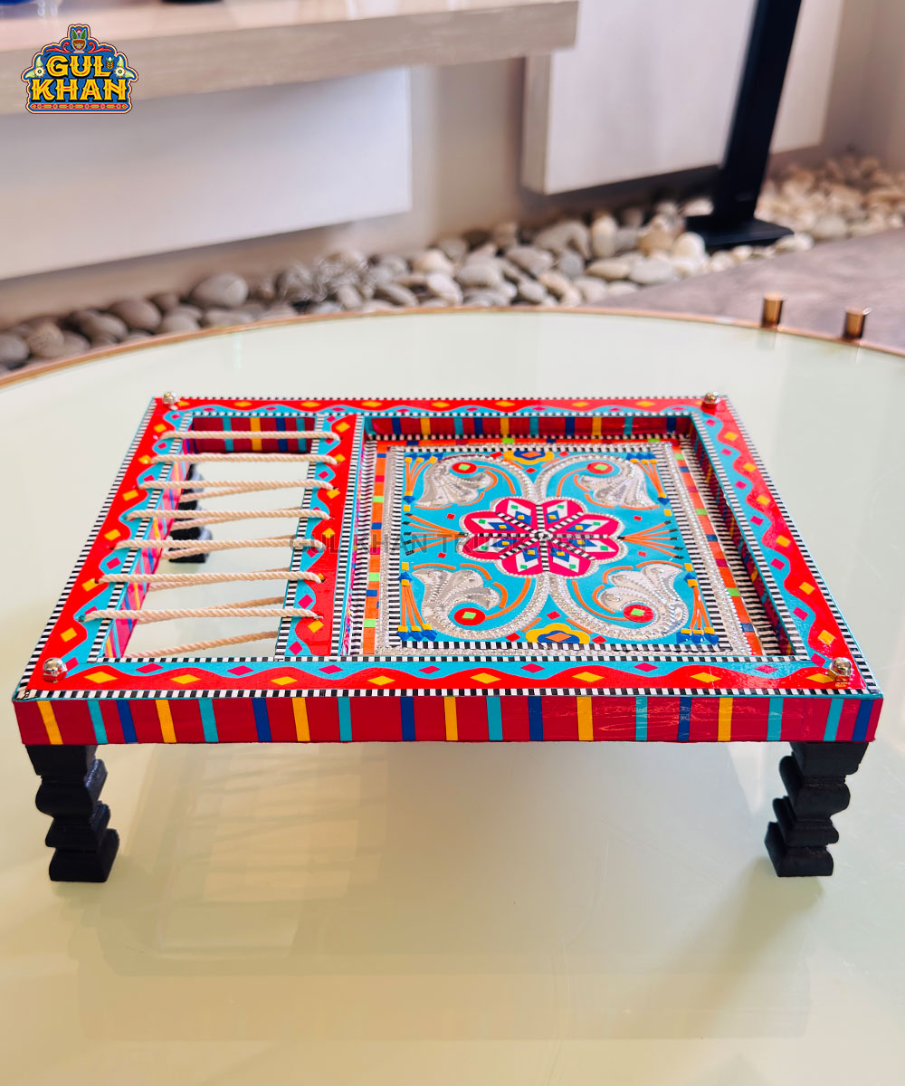 Turquoise Red Truck Art Charpai Tray