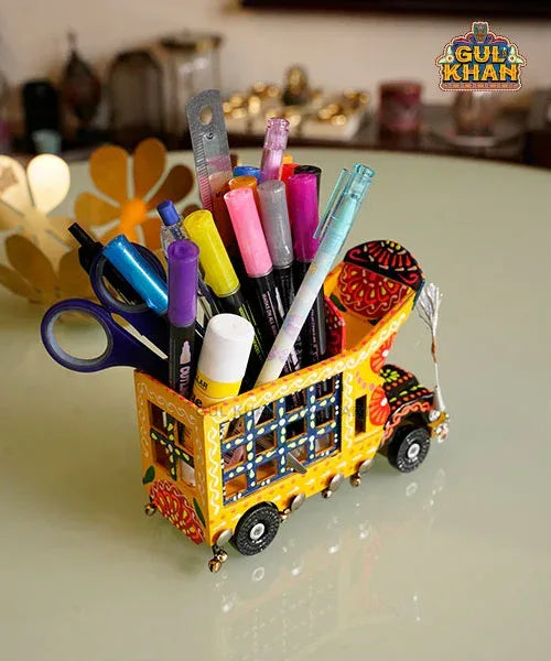 Cone Art Yellow Stationery Truck Design - Gul Khan Truck Art
