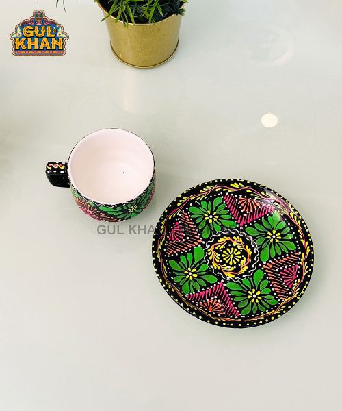 Green & Black Triangular Truck Art Handpainted Tea Set - Gul Khan Truck Art