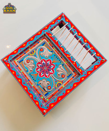 Turquoise Red Truck Art Charpai Tray