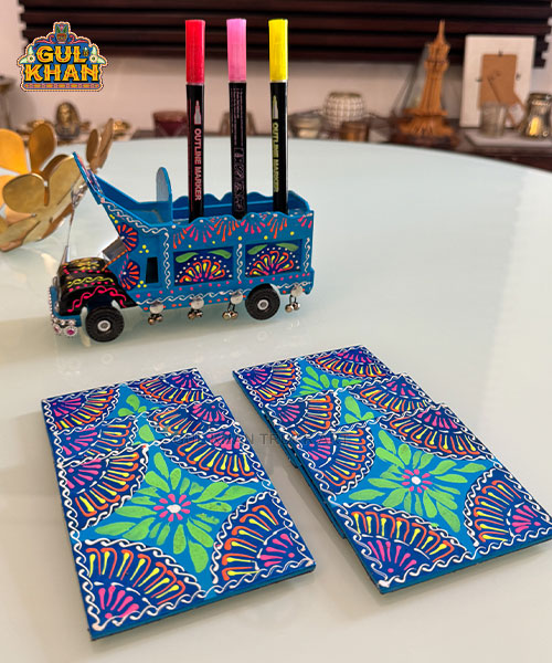 Cone Art Blue Coaster & Truck Set Design - Gul Khan Truck Art