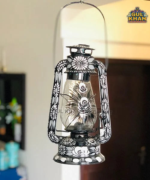 Gray Scale Handpainted Lantern 2230 - Gul Khan Truck Art
