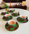 Green & Black Triangular Truck Art Handpainted Tea Set - Gul Khan Truck Art