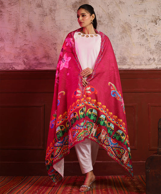 Pink Motif Printed Truck Art Shawls - Gul Khan Truck Art