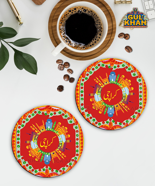 Karachi Red Printed Acrylic Coaster - Gul Khan Truck Art