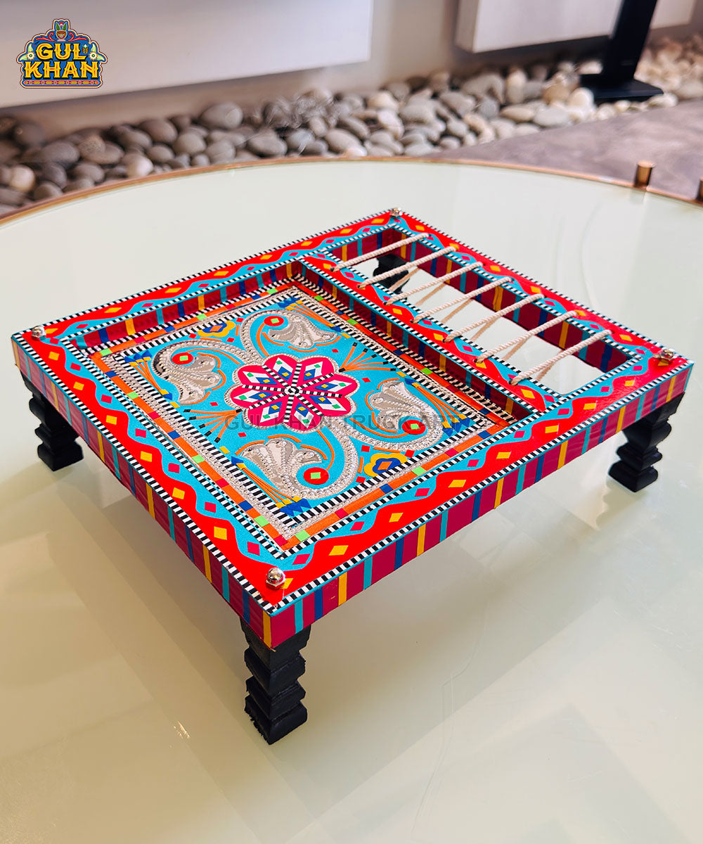 Turquoise Red Truck Art Charpai Tray