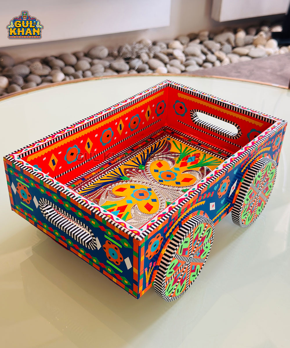 Red Multicolor Truck Art Wheel Tray