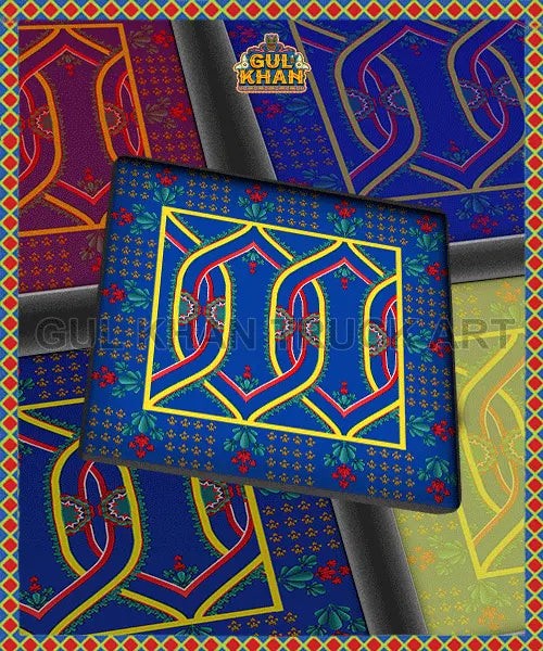 Red & Blue Floral Motif Printed Coaster Design - Gul Khan Truck Art