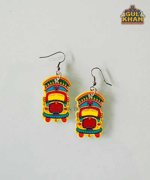 Yellow Truck Ear Rings - Gul Khan Truck Art