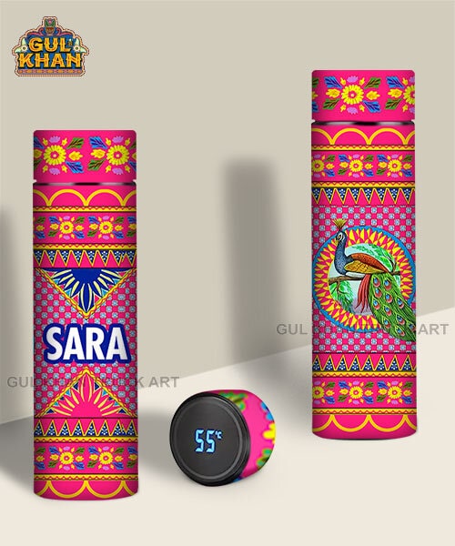 Pink Motif Customized Printed Travel Bottle - Gul Khan Truck Art