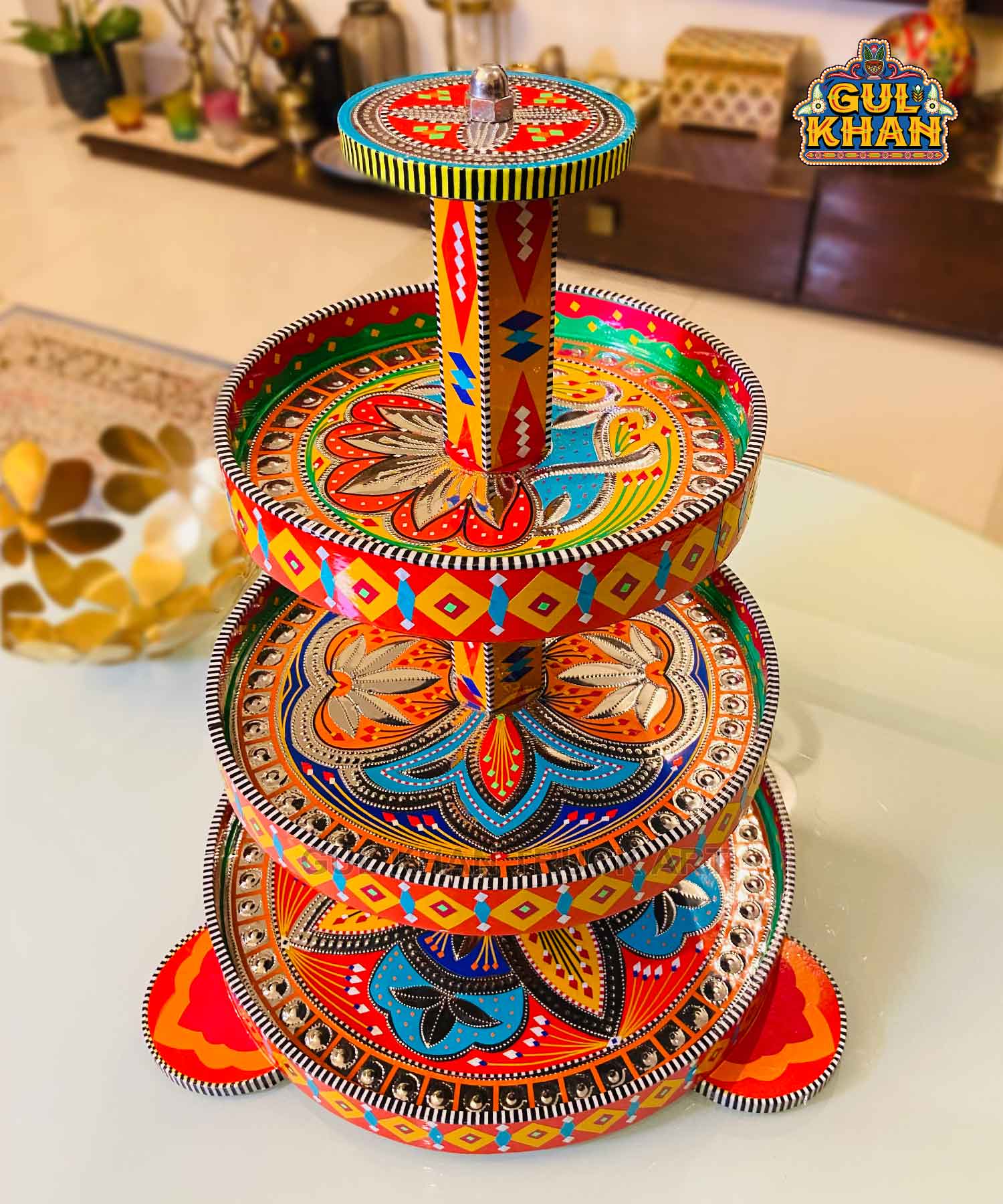 3 Tier Serving Tray (Handmade) - 02 - Gul Khan Truck Art