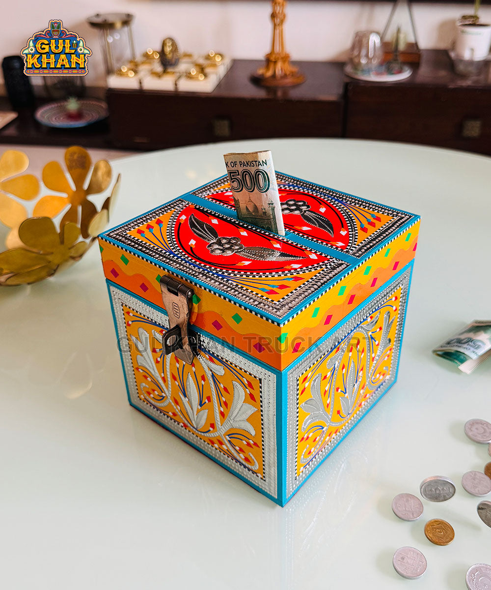 Yellow & Red Truck Art Money Box Gullak - Gul Khan Truck Art