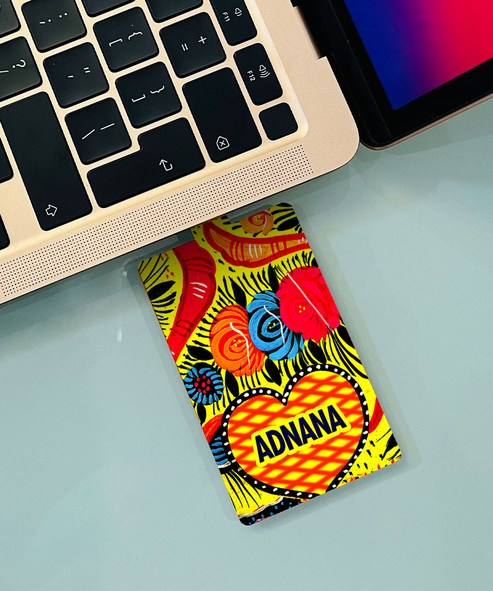 Yellow & Pink Flower Printed USB Flash Drive (Customizable) - Gul Khan Truck Art