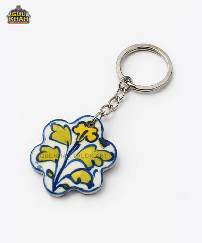 Multani Blue Pottery Yellow Floral Ceramic Keychain