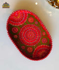 Green & Red Floral Motif Oval Cone Truck Art Tray (Handpainted) - Gul Khan Truck Art