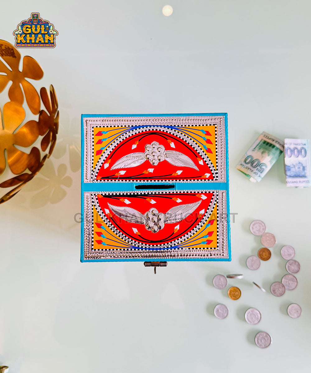 Yellow & Red Truck Art Money Box Gullak