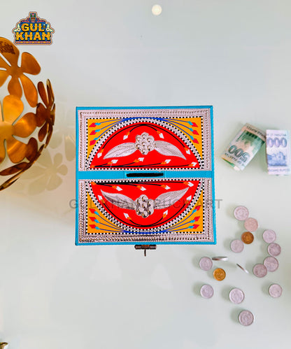 Yellow & Red Truck Art Money Box Gullak - Gul Khan Truck Art