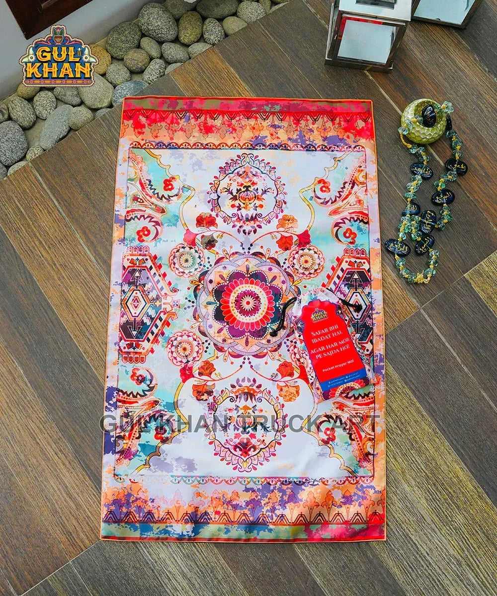 Red Motif Pocket Janamaz/Prayer Rug - Gul Khan Truck Art