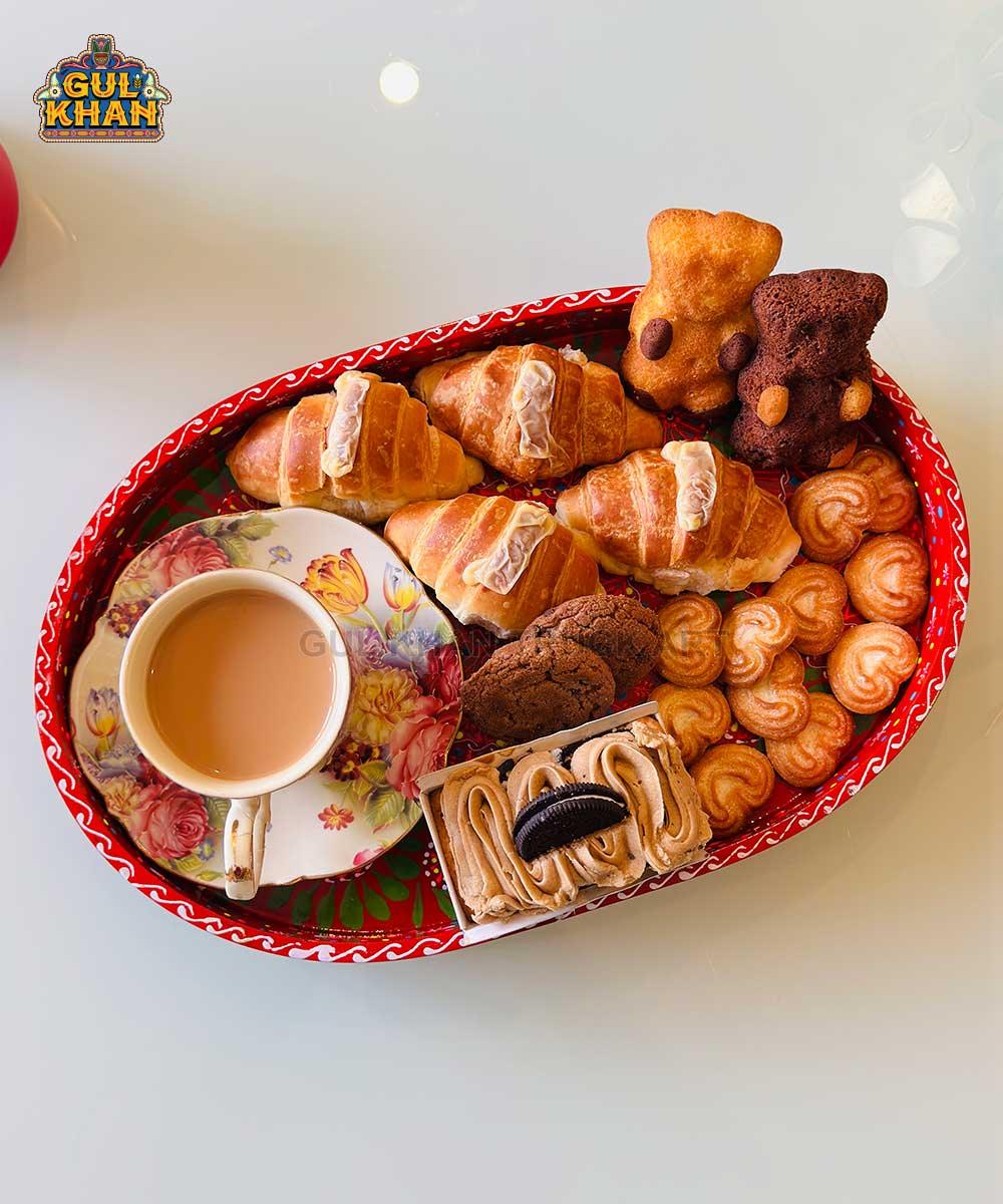 Green & Red Floral Motif Oval Cone Truck Art Tray (Handpainted) - Gul Khan Truck Art