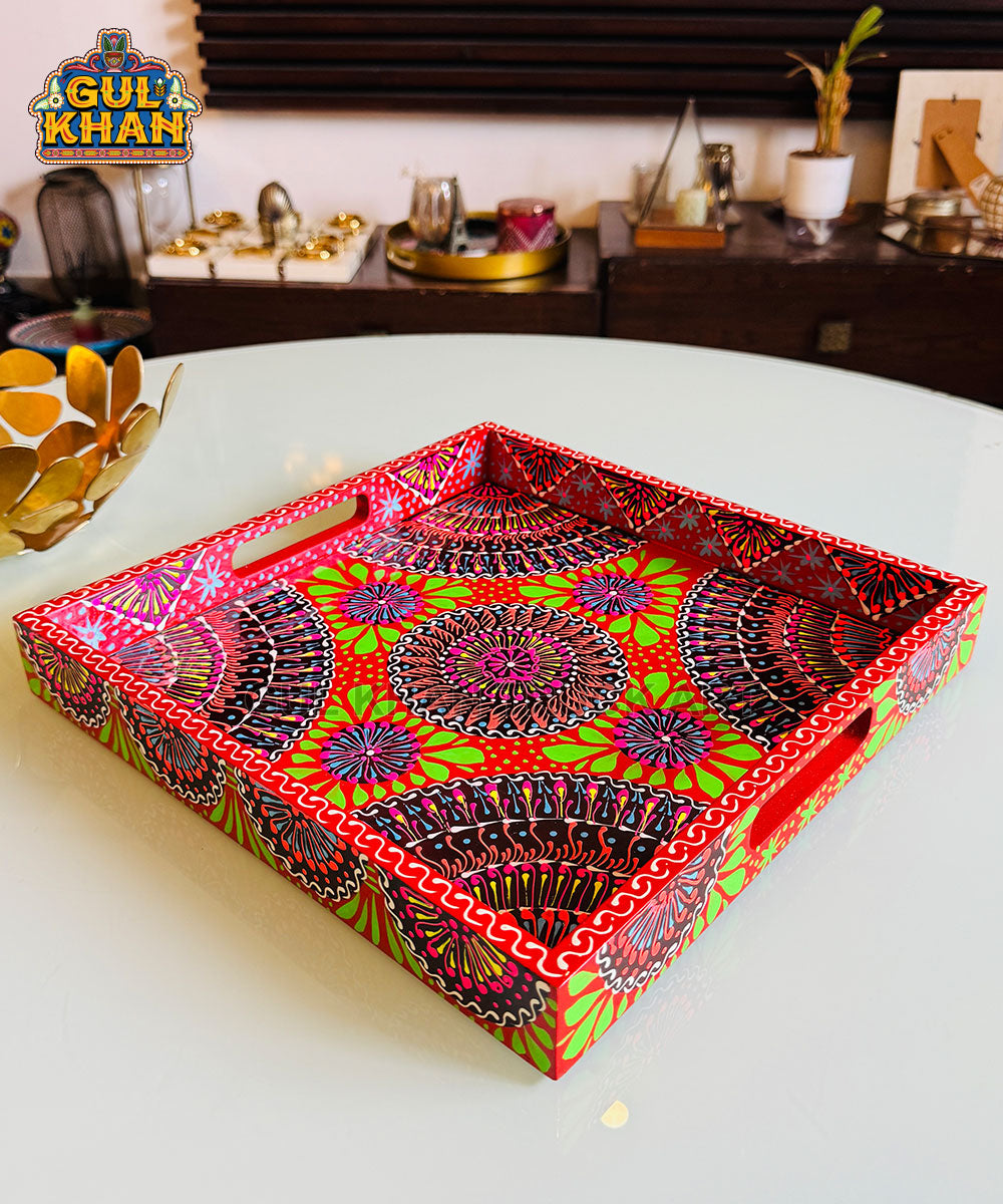 Red Semi Circle Cone Truck Art Tray (Handpainted)