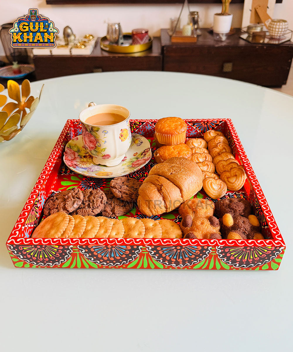 Red Semi Circle Cone Truck Art Tray (Handpainted)