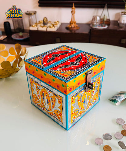 Yellow & Red Truck Art Money Box Gullak - Gul Khan Truck Art