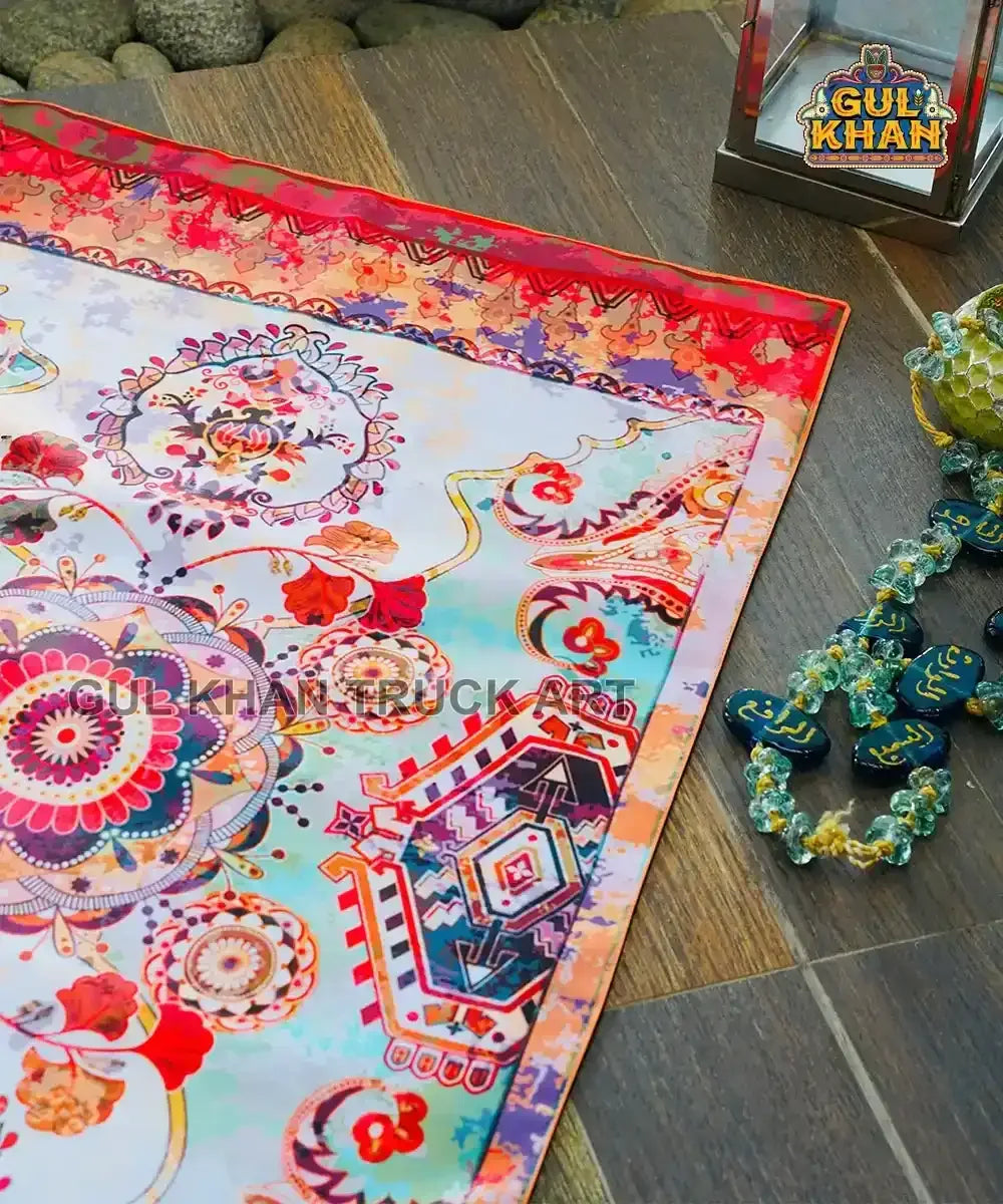 Red Motif Pocket Janamaz/Prayer Rug - Gul Khan Truck Art