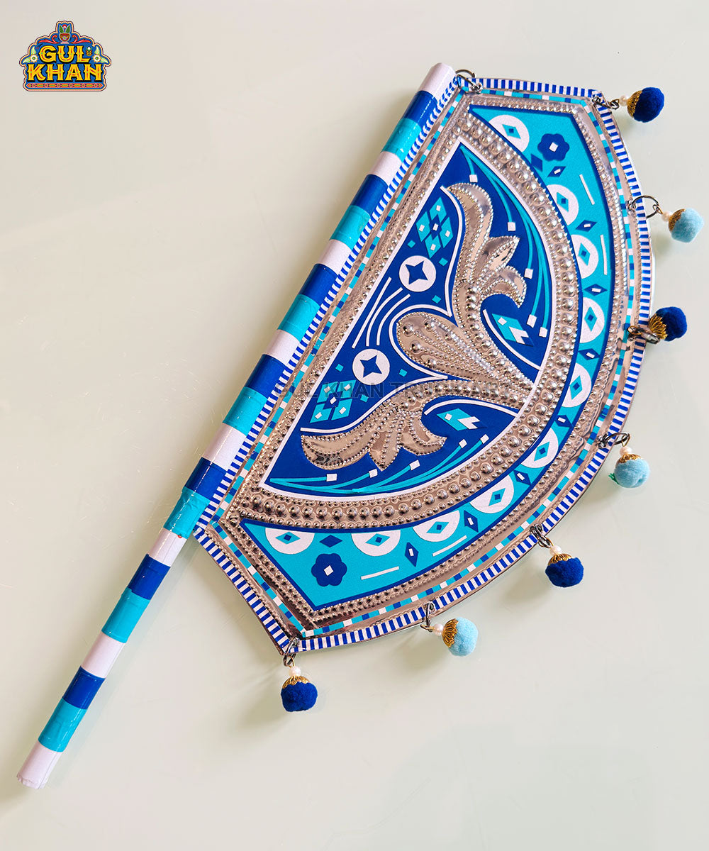 Blue Paisley Truck Art Hand Fan
