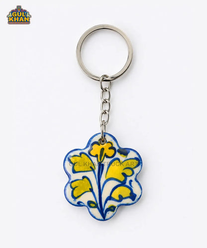 Multani Blue Pottery Yellow Floral Ceramic Keychain