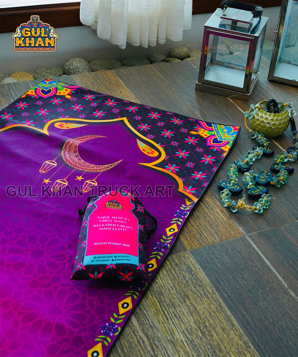 Purple Crescent Pocket Janamaz/Prayer Rug - Gul Khan Truck Art