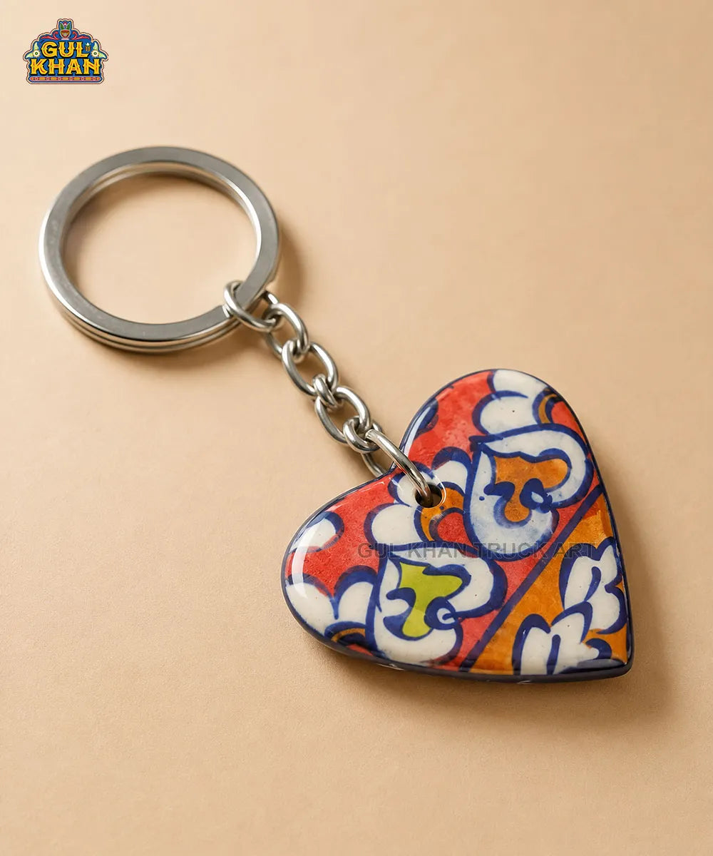 Multani Blue Pottery Multicolour Heart Ceramic Keychain