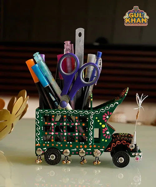 Cone Art Green Stationery Truck Design - Gul Khan Truck Art