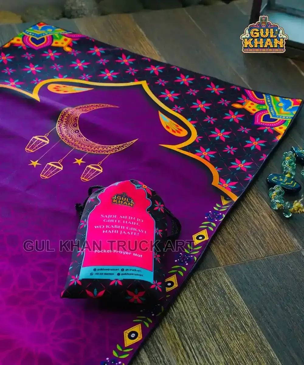 Purple Crescent Pocket Janamaz/Prayer Rug - Gul Khan Truck Art