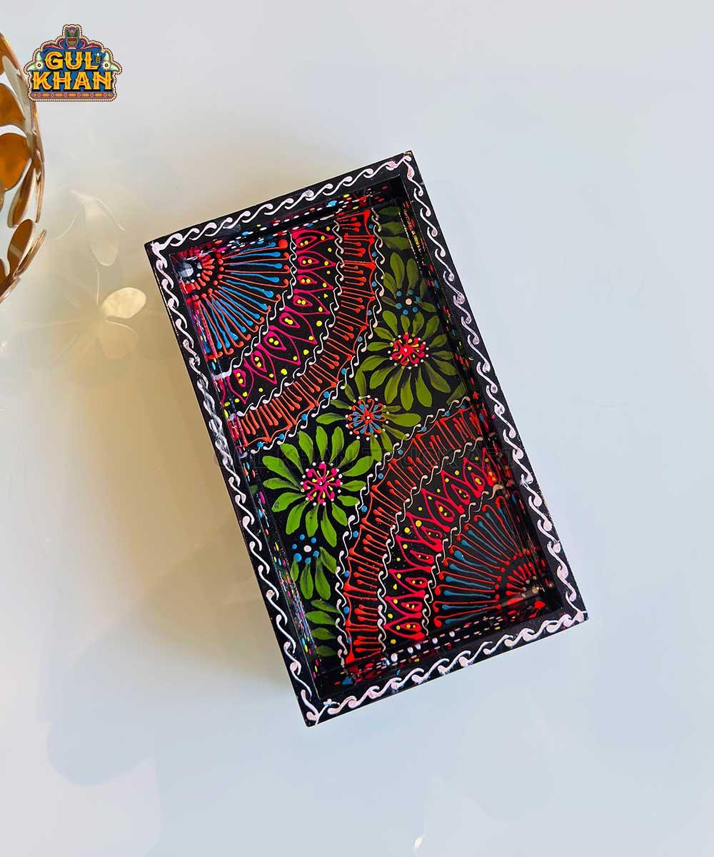 Black & Red Floral Motif Cone Truck Art Tray (Handpainted)