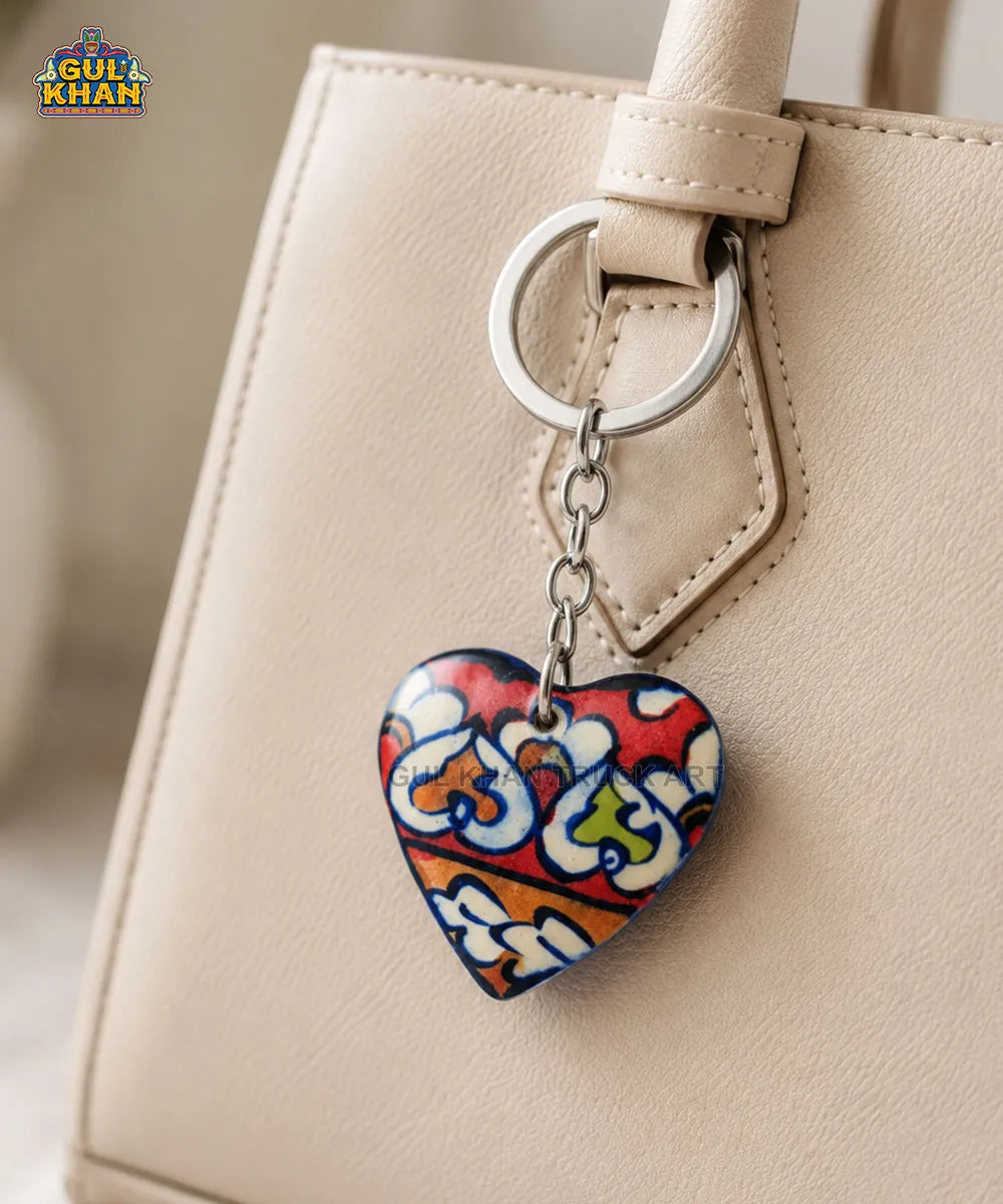 Multani Blue Pottery Multicolour Heart Ceramic Keychain