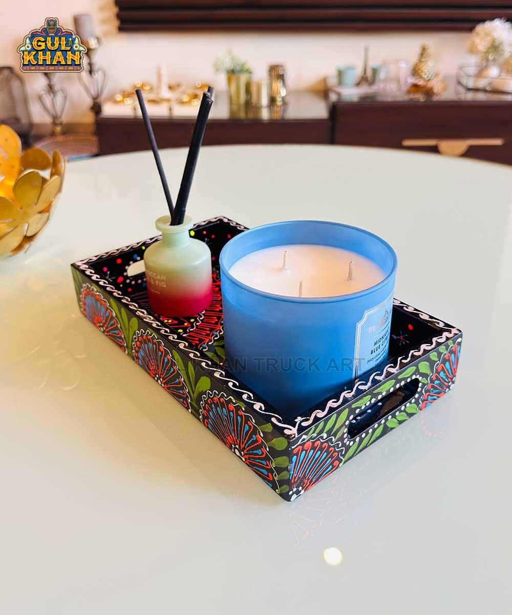 Black & Red Floral Motif Cone Truck Art Tray (Handpainted) - Gul Khan Truck Art