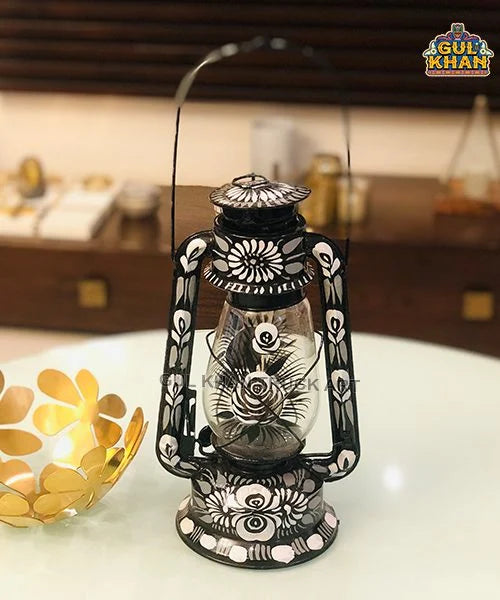 Gray Scale Handpainted Lantern 2230 - Gul Khan Truck Art