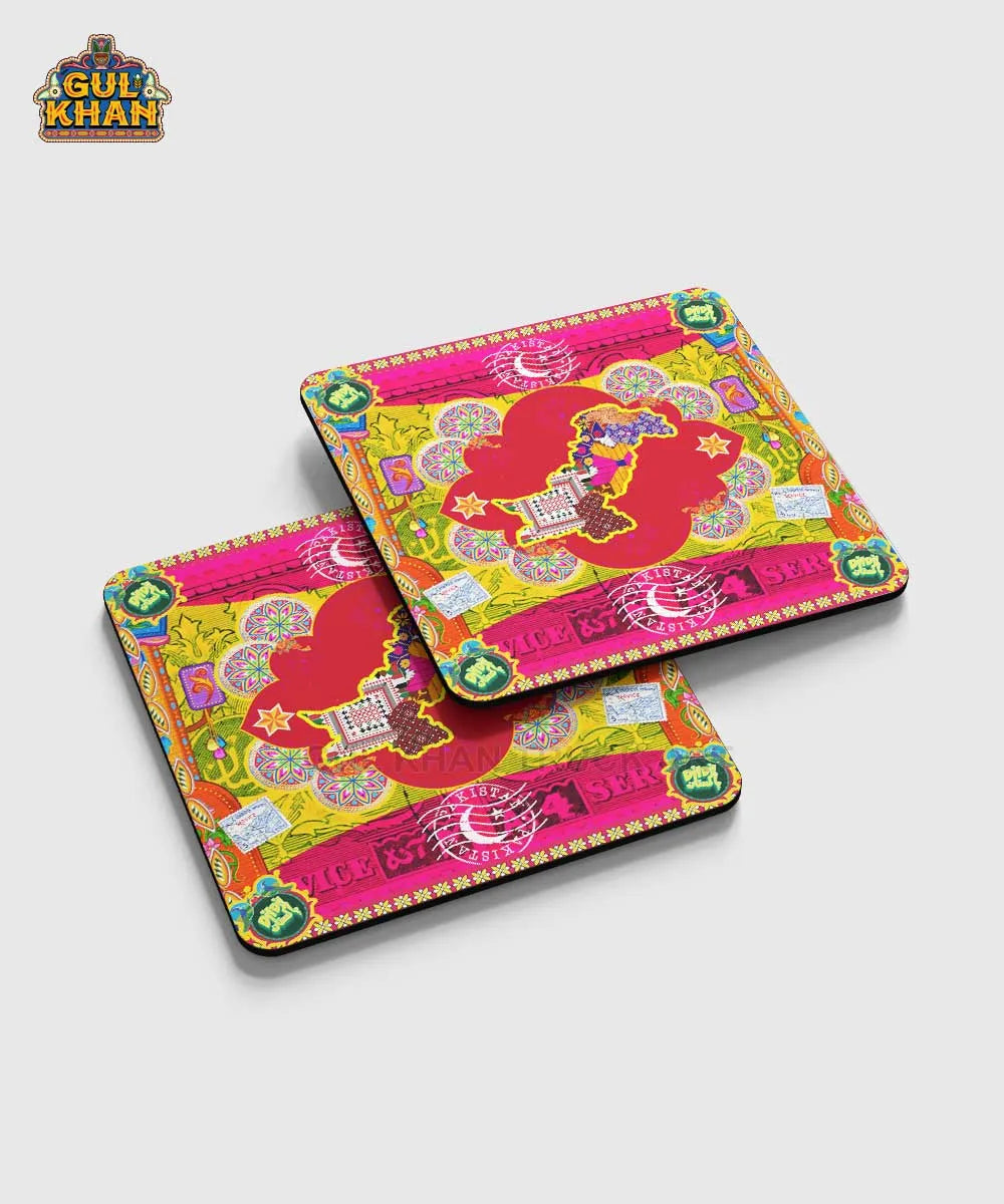 Red Pakistan Map Coaster Design - Gul Khan Truck Art