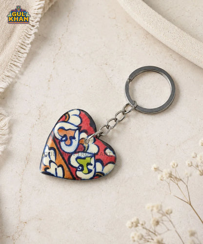 Multani Blue Pottery Multicolour Heart Ceramic Keychain