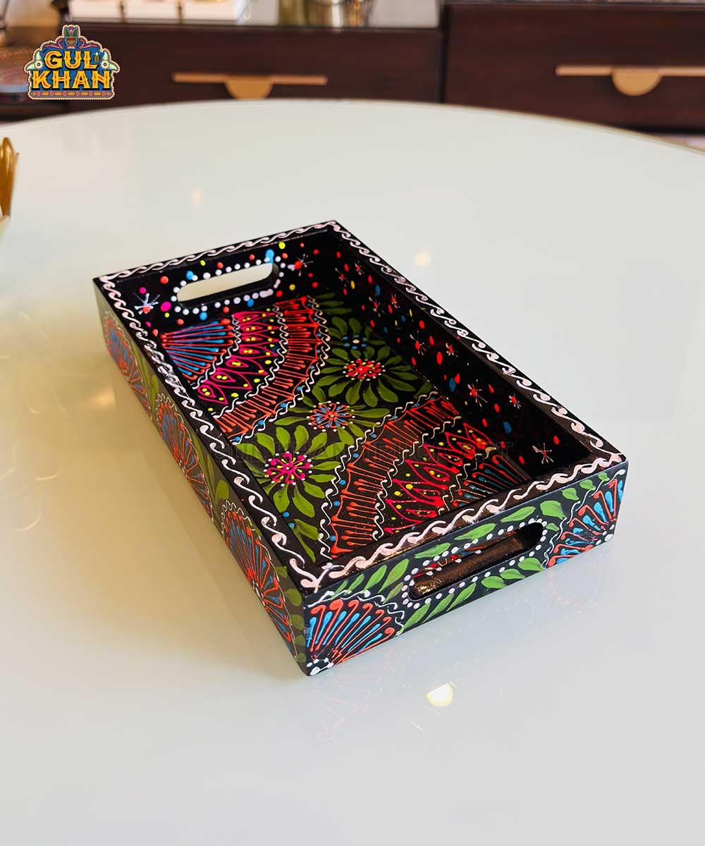 Black & Red Floral Motif Cone Truck Art Tray (Handpainted) - Gul Khan Truck Art