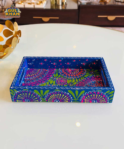Dark Blue & Red Floral Motif Cone Truck Art Tray (Handpainted) - Gul Khan Truck Art