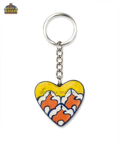 Multani Blue Pottery Yellow Heart Ceramic Keychain