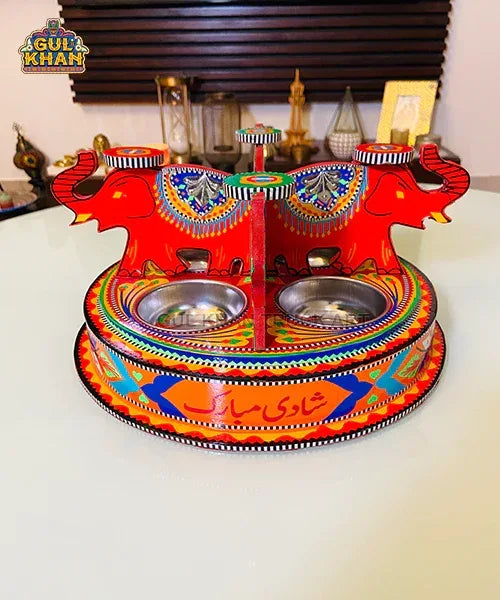Shaadi Mubarak Truck Art Elephant Tray - Gul Khan Truck Art