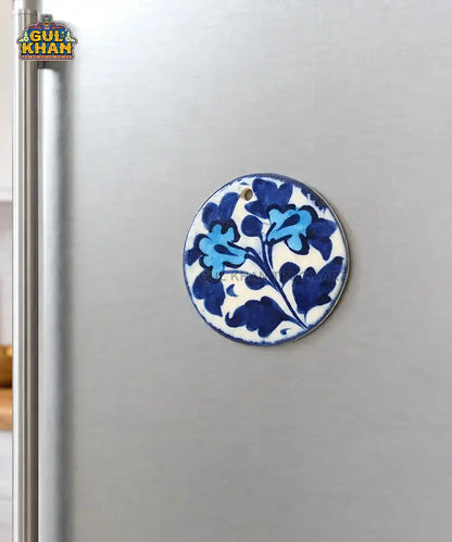 Multani Blue Pottery Round Floral Ceramic Magnet