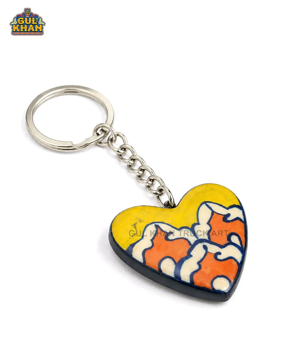 Multani Blue Pottery Yellow Heart Ceramic Keychain