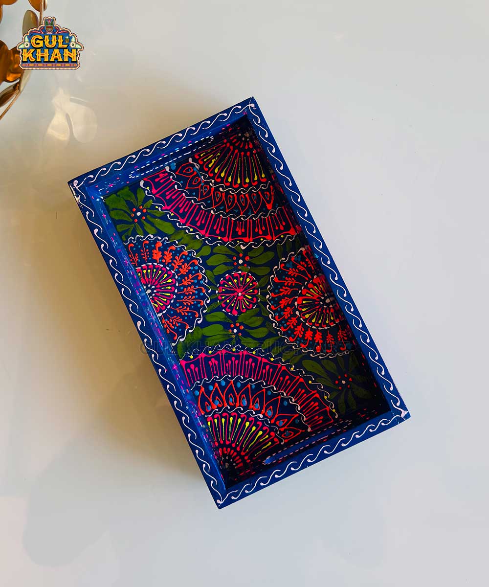 Dark Blue & Red Floral Motif Cone Truck Art Tray (Handpainted) - Gul Khan Truck Art