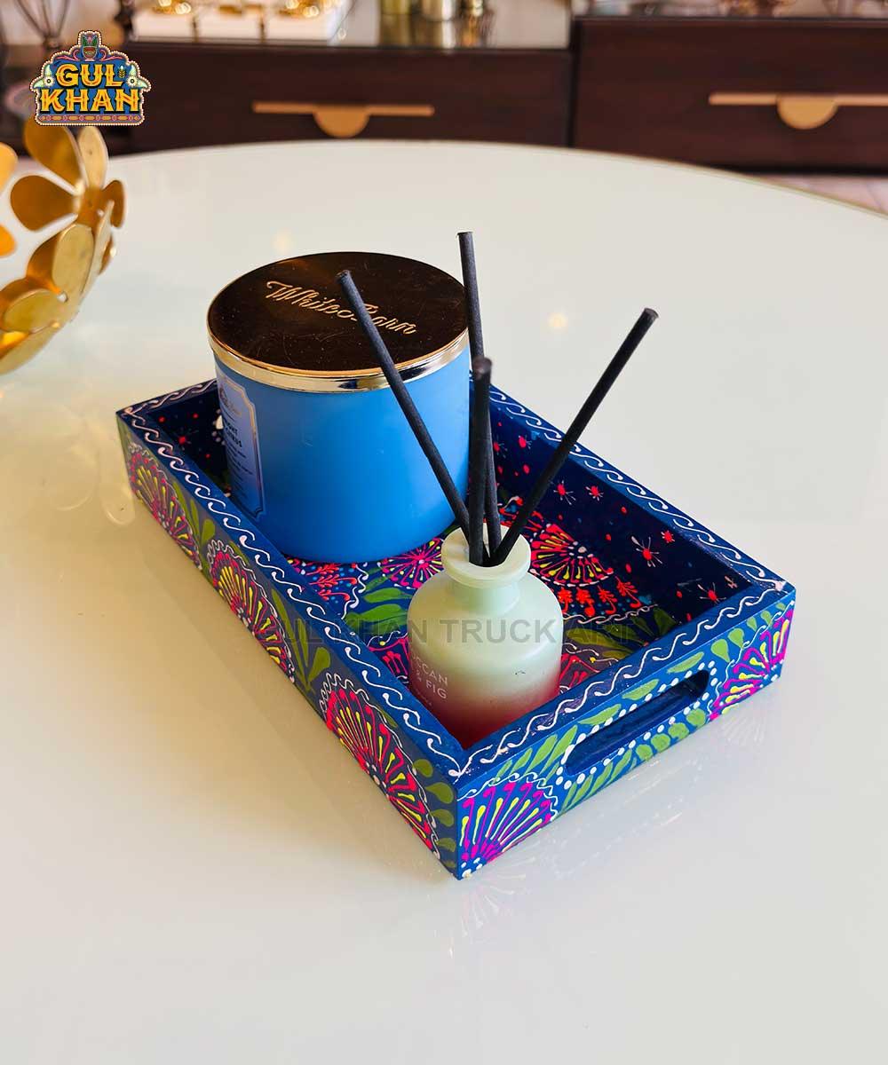 Dark Blue & Red Floral Motif Cone Truck Art Tray (Handpainted) - Gul Khan Truck Art