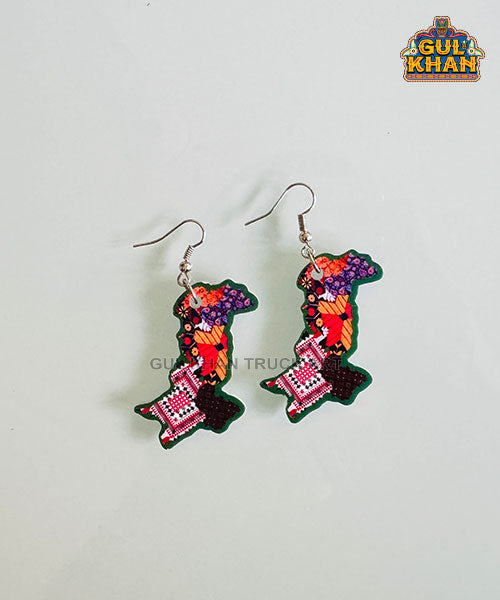 Pakistan Map Ear Rings - Gul Khan Truck Art