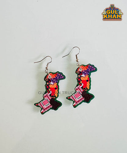Pakistan Map Ear Rings - Gul Khan Truck Art